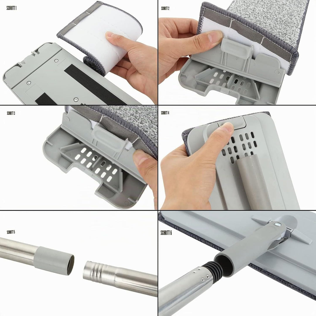 ASelected Flaches Mopp- und Eimer-Set, freihändiger Quetschmopp mit 10 wiederverwendbaren Mikrofaser