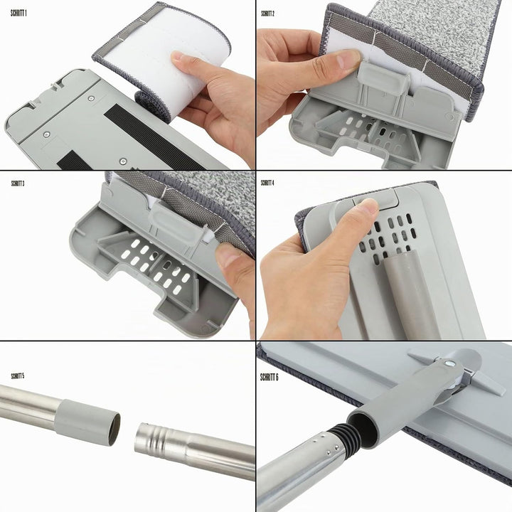 ASelected Flaches Mopp- und Eimer-Set, freihändiger Quetschmopp mit 10 wiederverwendbaren Mikrofaser