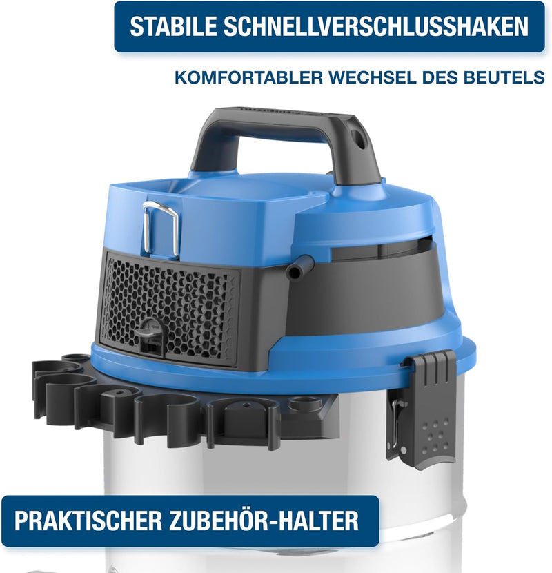 Hyundai Nass- / Trockensauger VCWD1620E, 1600 W, 20l Edelstahltank, Sauger mit Ausgangssteckdose, Ma