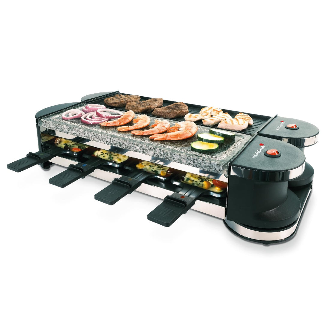 Korona 45071 Klappbares Raclette für 8 Personen | Mit 8 Pfännchen & Spateln | Naturstein- & Antihaft