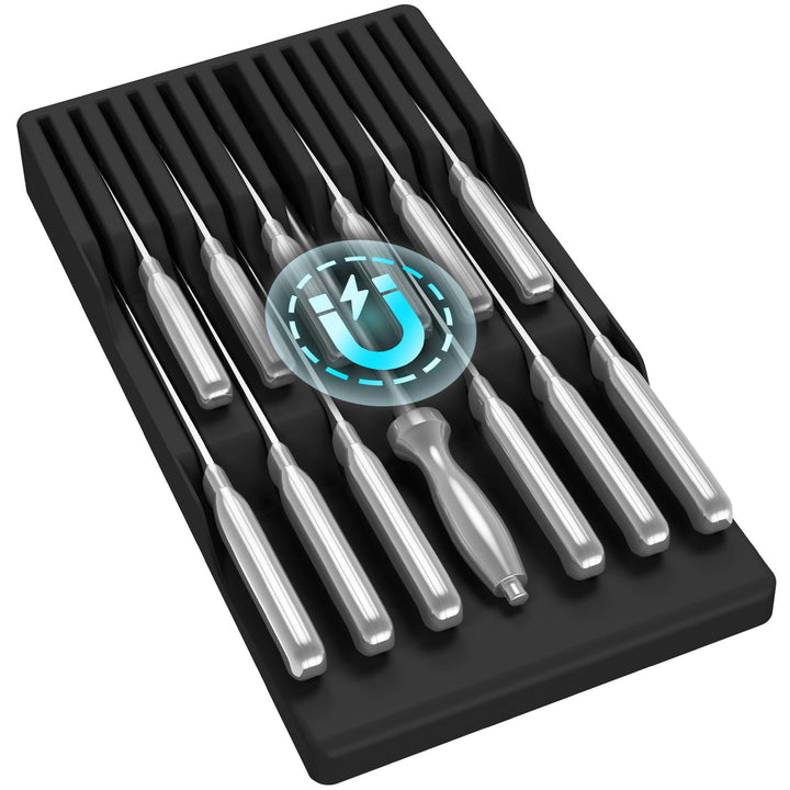 Lifewit Magnetischer Messerhalter Schublade für 12 Messer, Messer Organizer mit Rutschfestem Boden,