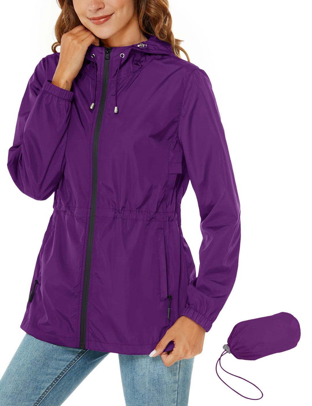 Rapbin Regenjacke Damen Wasserdicht Atmungsaktiv Leicht Outdoorjacke Windbreaker Packbare Regenmante