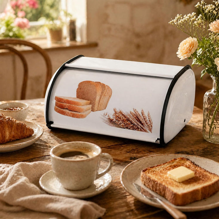 Brotkasten Edelstahl Metall mit Deckel, Brotbox Brotaufbewahrung für Küche, Bread Box Retro Design W