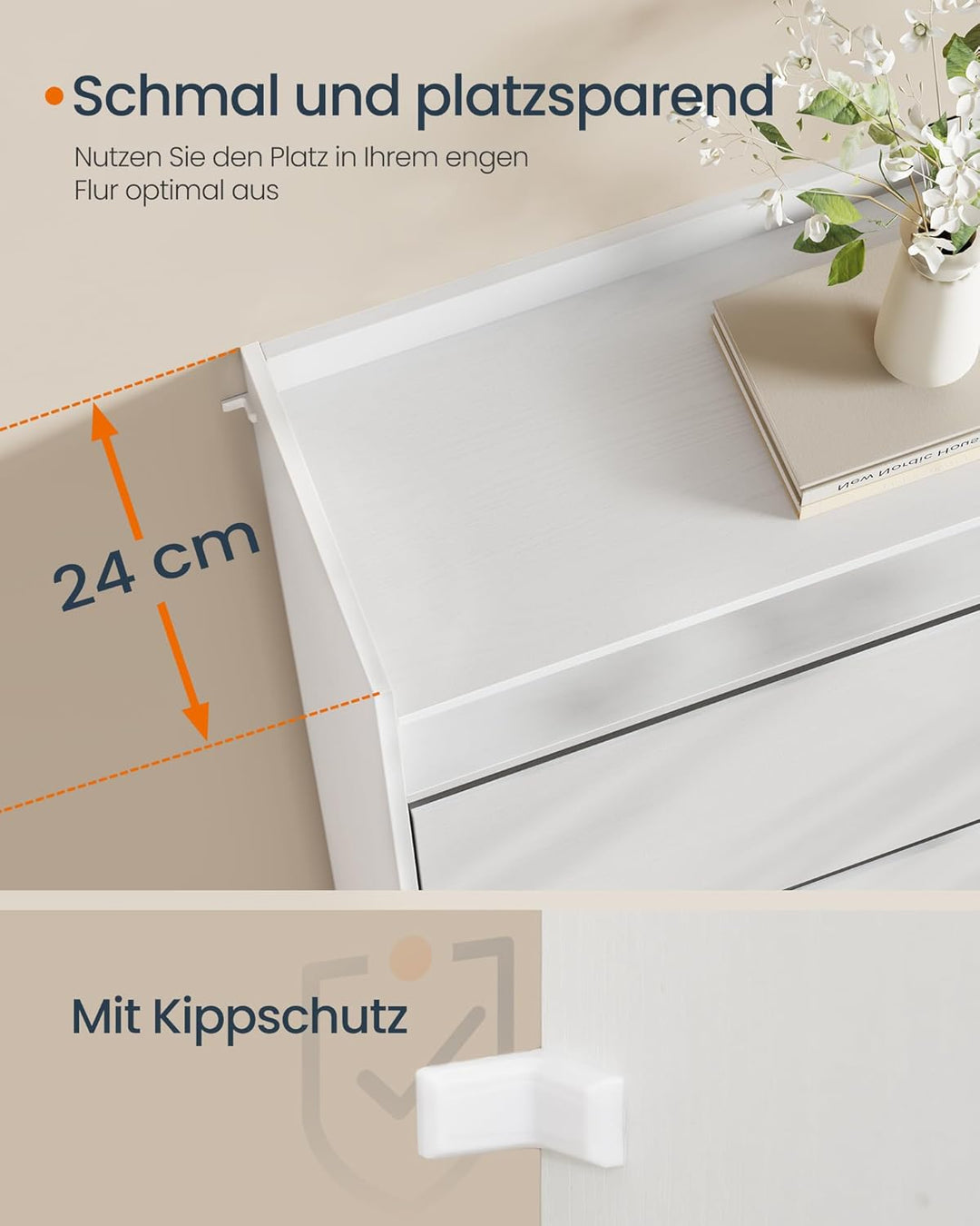 SONGMICS HOME Schuhschrank 2 Klappen, superschnelle werkzeuglose Montage, Toolless-Technologie, Schu