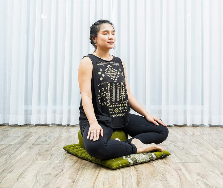 Leewadee Meditationsset Yogaset aus Meditationskissen Zafu und Kleiner rollbarer Sitzmatte Zabuton Ö