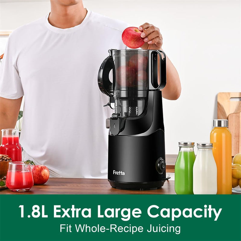Fretta Entsafter Slow Juicer mit 135mm Öffnung,Entsafter Gemüse und Obst Testsieger,250W Mastizier-E