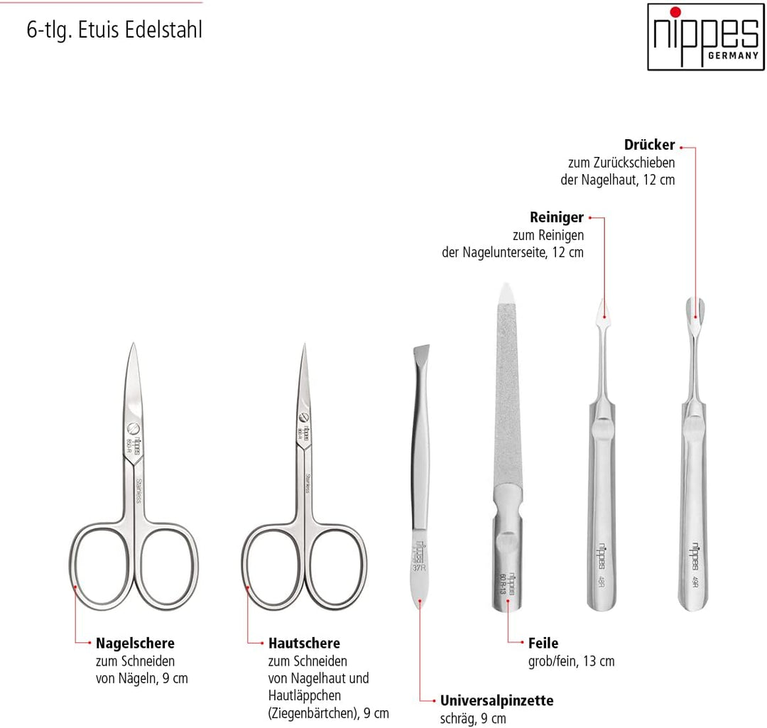 nippes Solingen Premium Line Maniküre Set Whiskey, 6-teilig, Edelstahl rost- und nickelfrei, Rindsle