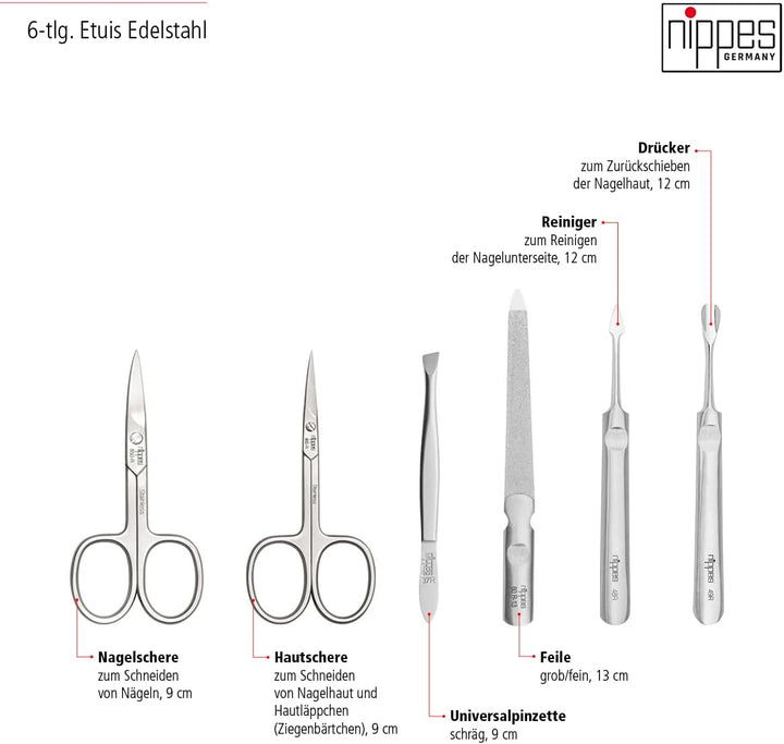 nippes Solingen Premium Line Maniküre Set Whiskey, 6-teilig, Edelstahl rost- und nickelfrei, Rindsle