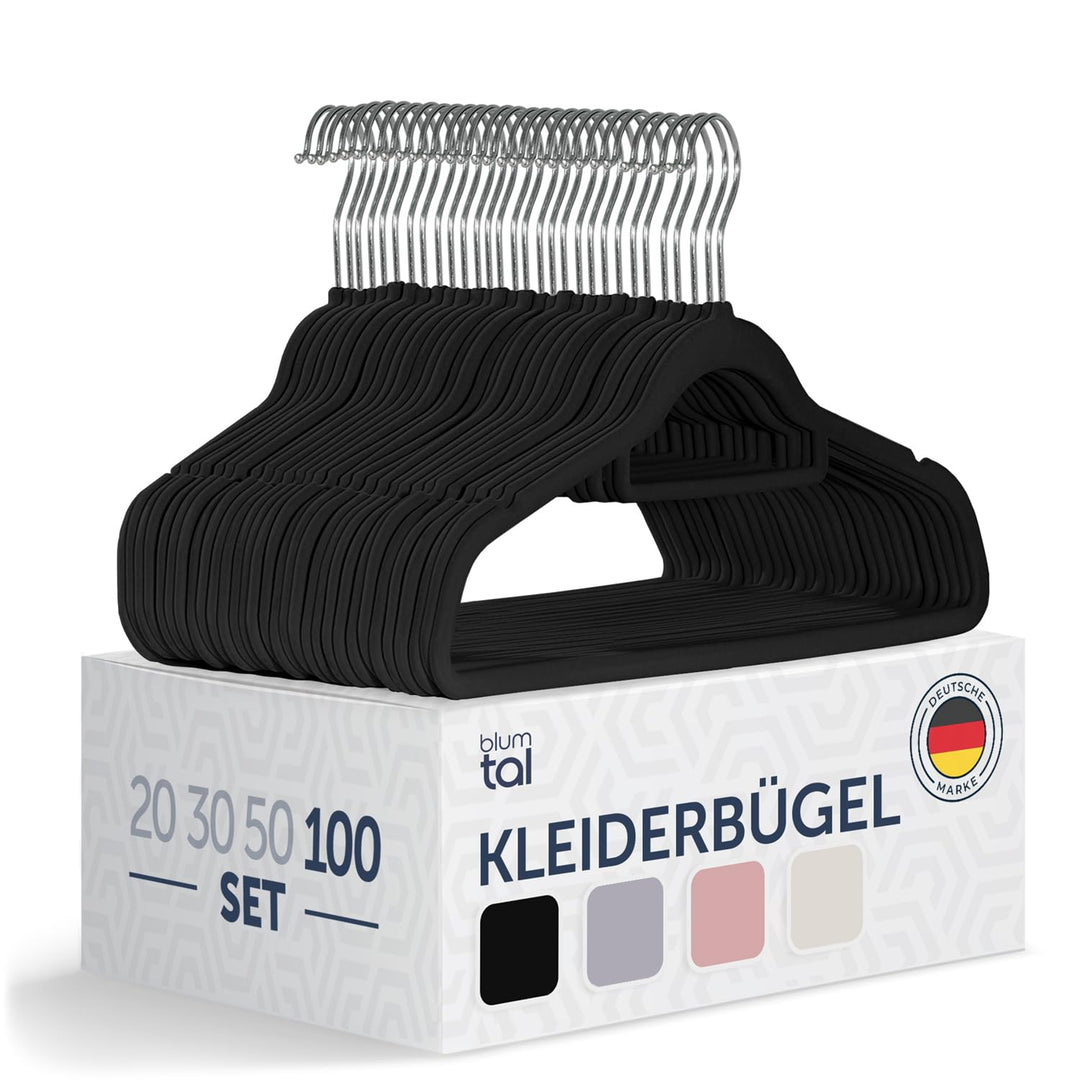 Blumtal 100 Stück Kleiderbügel Platzsparend mit Samtbezug - rutschfeste Premium Bügel inkl. Krawatte