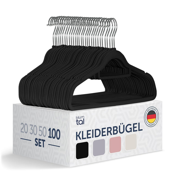 Blumtal 100 Stück Kleiderbügel Platzsparend mit Samtbezug - rutschfeste Premium Bügel inkl. Krawatte