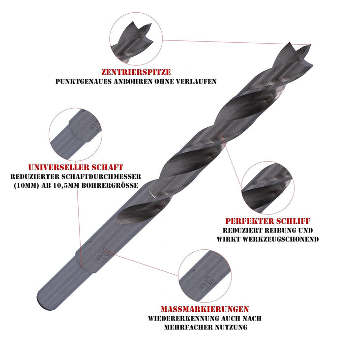 EQT HSS-G Holzbohrer Set 25-tlg 1-13mm in 0,5mm Schritten Holzspiralbohrer Set, Profi & Heimwerker S