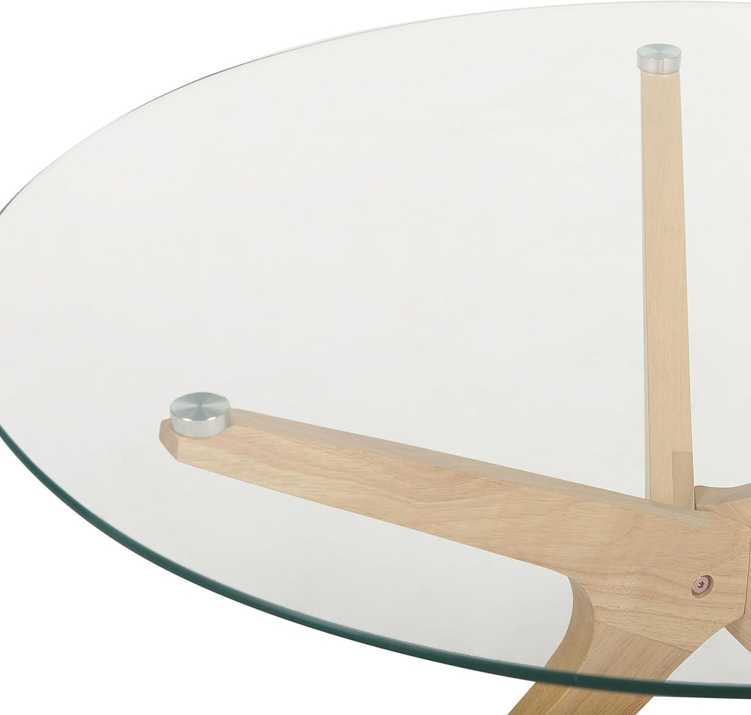 Couchtisch 2er Set Glas trasparent mit Holzbeinen hellbraun rund modern Valley
