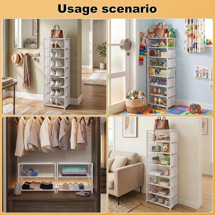 8 Ebenen Schuhregal Schmal Weiss, Platzsparendes DIY Regalsystem für Kleiderschrank & Büro, Hoch Sch