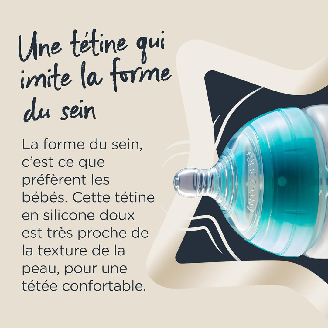 Tommee Tippee Babyflasche Advanced Anti-Kolik, 260 ml, weicher Sauger, Rosa mit Dekorationen 1 Stück