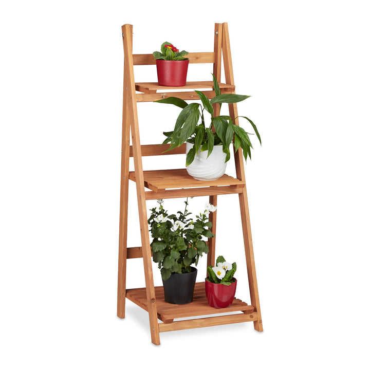 Relaxdays Blumentreppe aus Holz, Blumenständer für innen, 3-stufig, Leiterregal, Klappbar, HBT: ca.