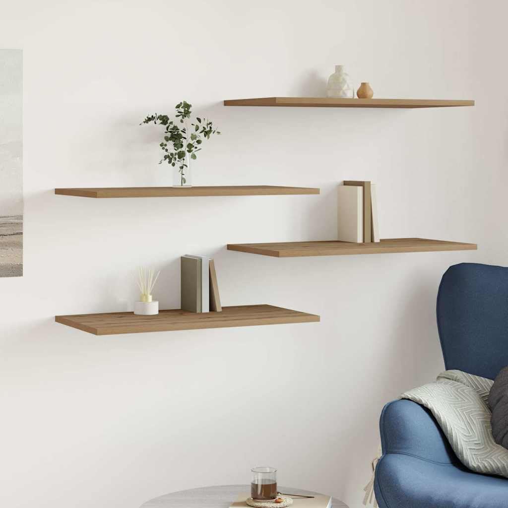 vidaXL Wandregale 4 STK. Artisan-Eiche 60x30x1,5 cm Holzwerkstoff, Schweberegal, schwebendes Regal,