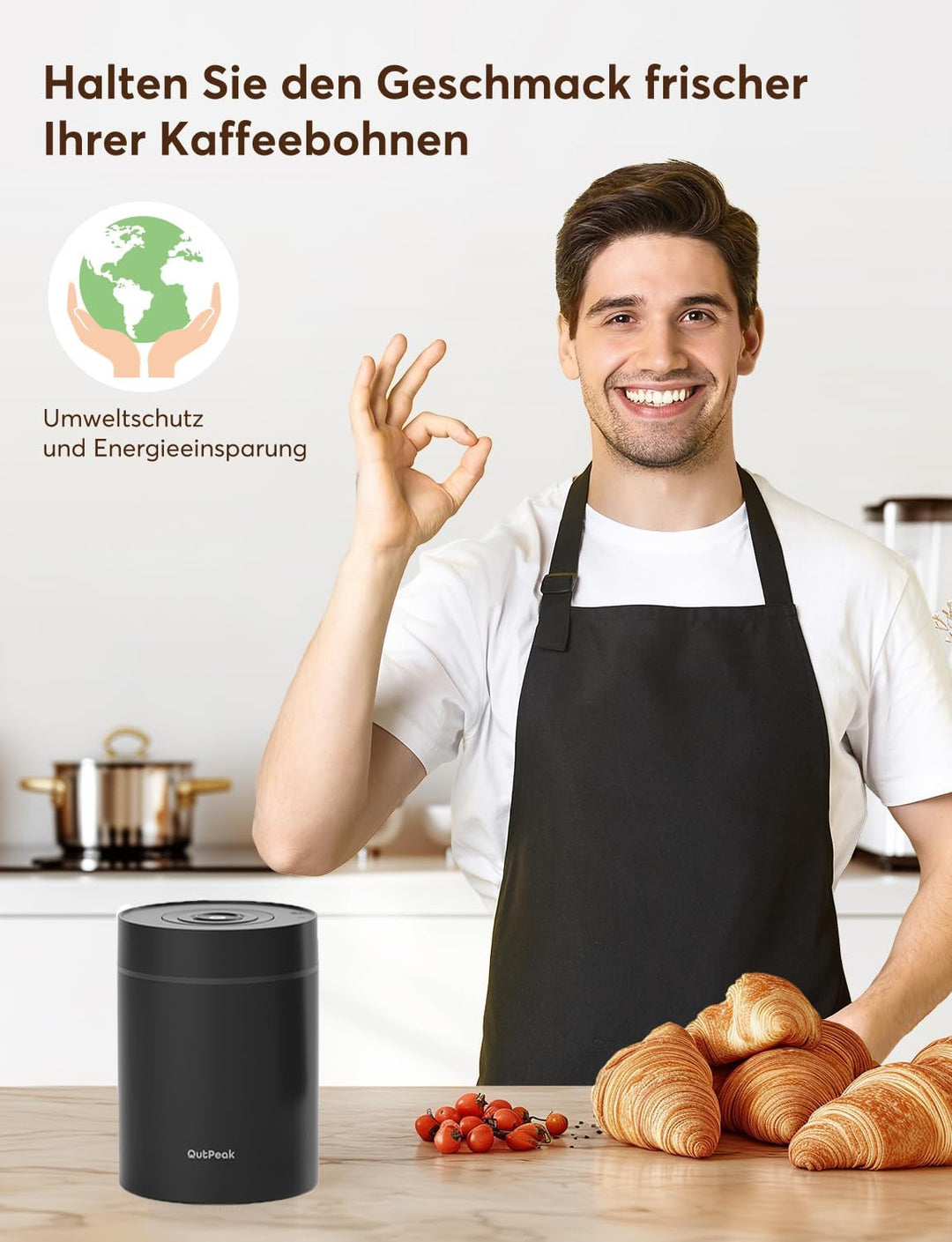 OUTPEAK 2026 Kilo Auto Vakuum Kaffeedose 1,8L für 601.0 g Kaffeebohnen Ein-Knopf-Bedienung Edelstahl