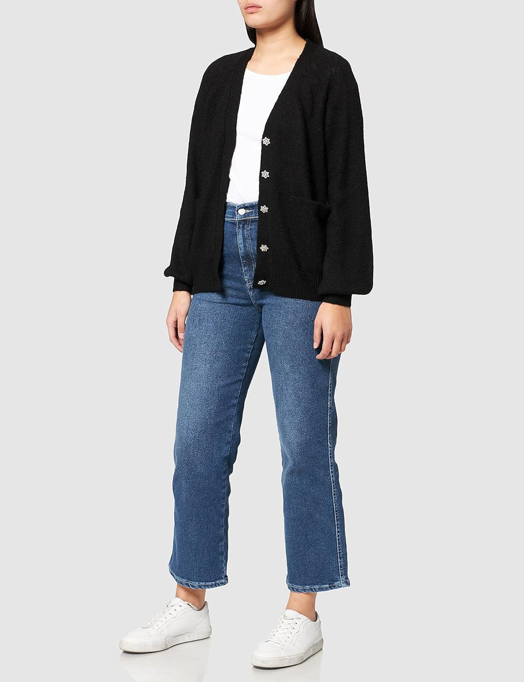 Naf Naf Damen Marris Cardigan Strickjacke XS Schwarz, XS Schwarz