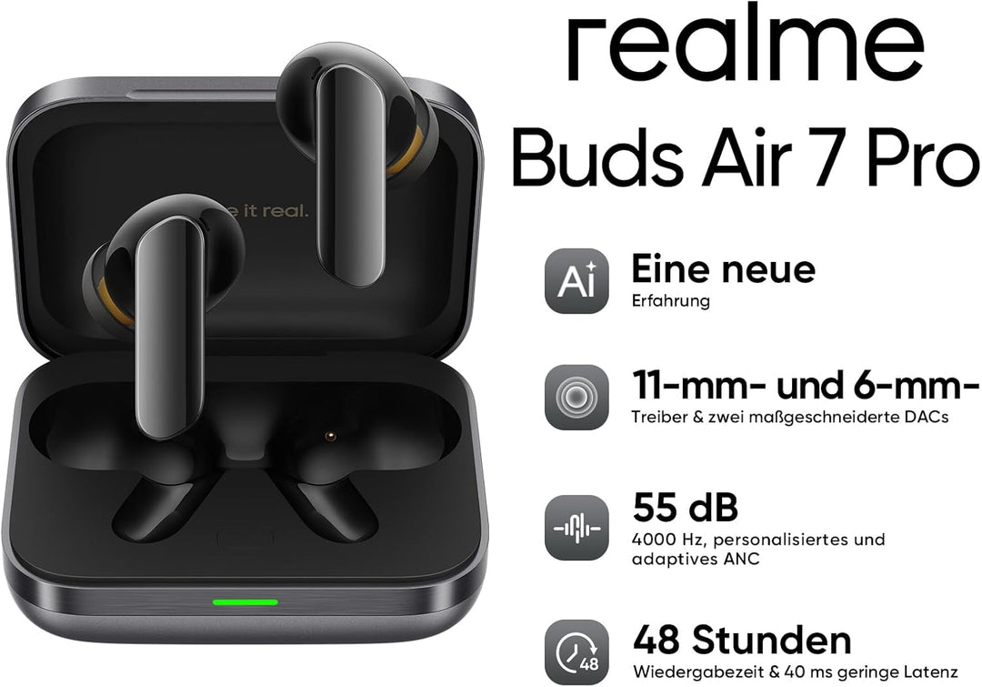 realme Air 7 Pro Kabellose Kopfhörer Bluetooth 5.3 mit AI-Lärmunterdrückung (ANC), 48h+ Akkulaufzeit