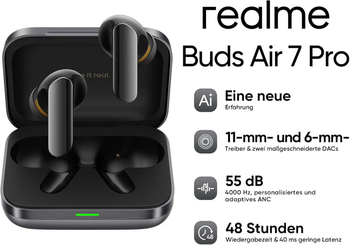 realme Air 7 Pro Kabellose Kopfhörer Bluetooth 5.3 mit AI-Lärmunterdrückung (ANC), 48h+ Akkulaufzeit