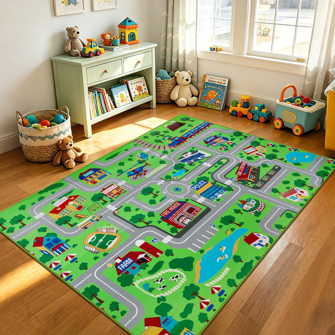 Capslpad Kinder Spielteppich 150x200cm Extra Grosse Stadtleben Teppich Auto Rennen Matte Bildung Ver