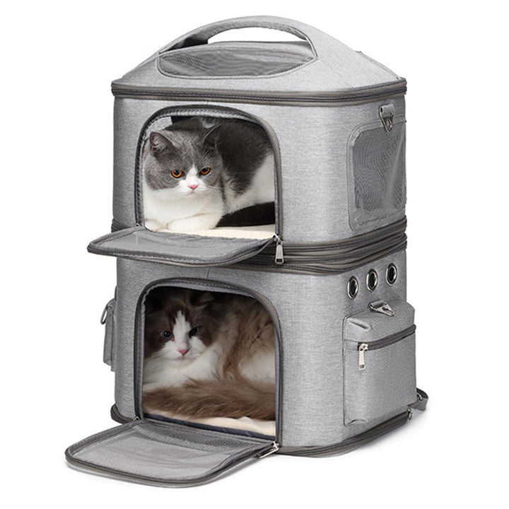 Katzentrage, Doppelter Katzenrucksack für 2 Katzen, Katzen-Reisetrage mit Hervorragender Belüftung f