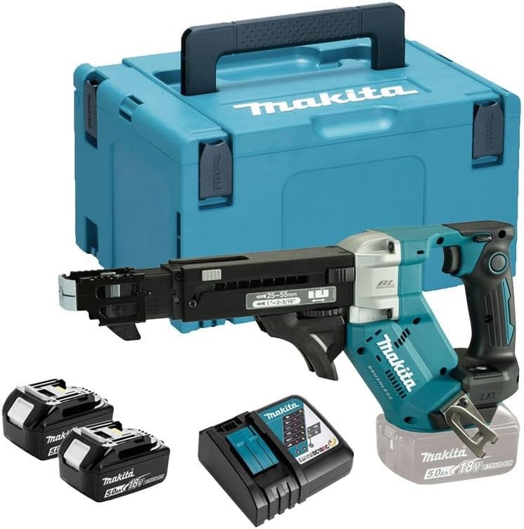 Makita DFR551RTJ Akku-Magazinschrauber 18V / 5,0 Ah, 2 Akkus + Ladegerät im MAKPAC, Blau