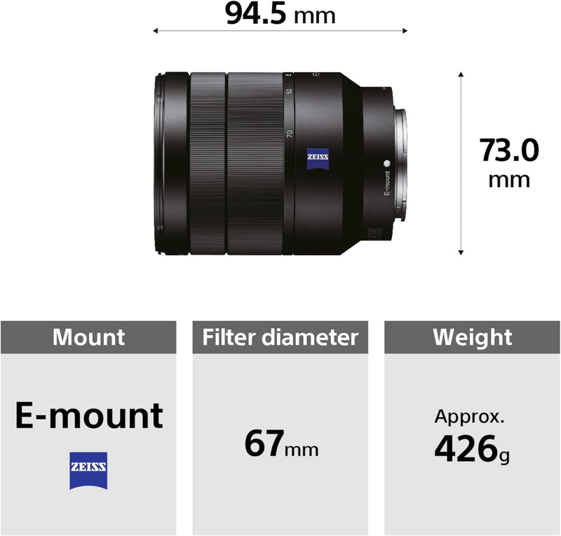 Sony SEL-2470Z Zeiss Zoom-Objektiv (24-70 mm, F4.0, Vollformat, geeignet für A7, ZV-E10, A6000- und