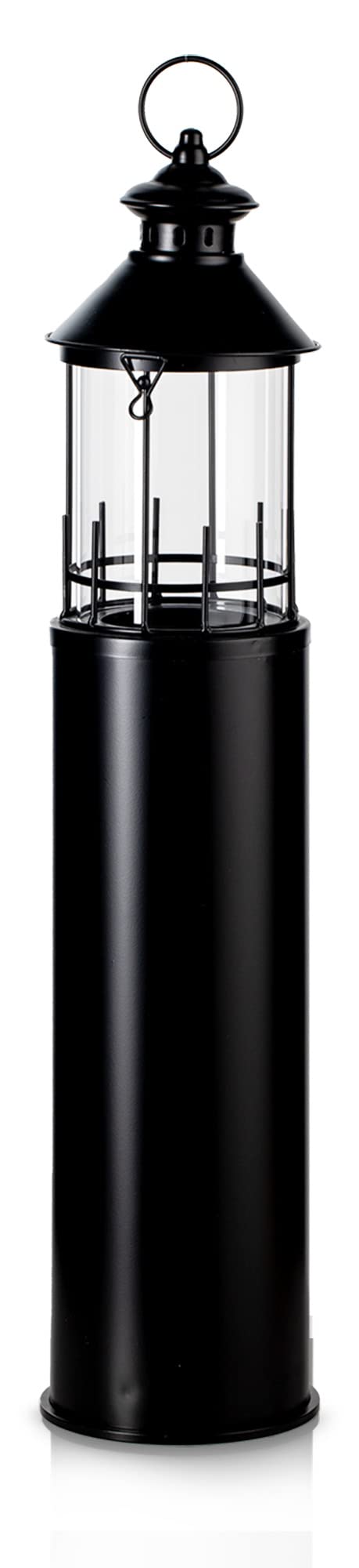 KHG Laterne Leuchtturm 72 cm aus Metall/Glas in schwarz, Kerzenständer, Kerzenhalter, Outdoor und In