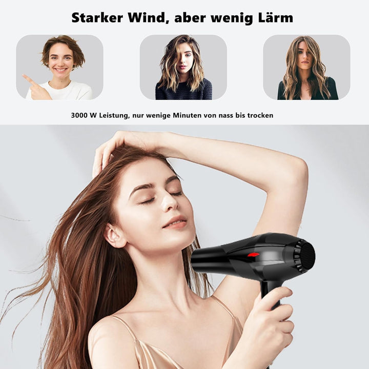 Jooayou Ionen Haartrockner, 3000 W Haarföhn für Damen, Föhn mit Diffusor, Profi-Fön, 3 Hitze-und 2 G