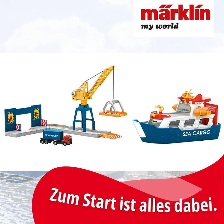 Märklin My World - 72223 Frachtschiff und Hafenkran - Spielset mit beweglichem Kran - realistisches