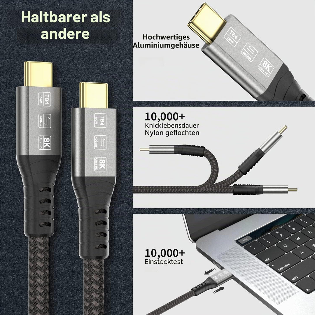 Angusplay USB C Thunderbolt 4 Kabel 40Gbps, USB4 Geflochtene Kabel, 8K 60Hz Video, 100W TB4 Kabel Ko