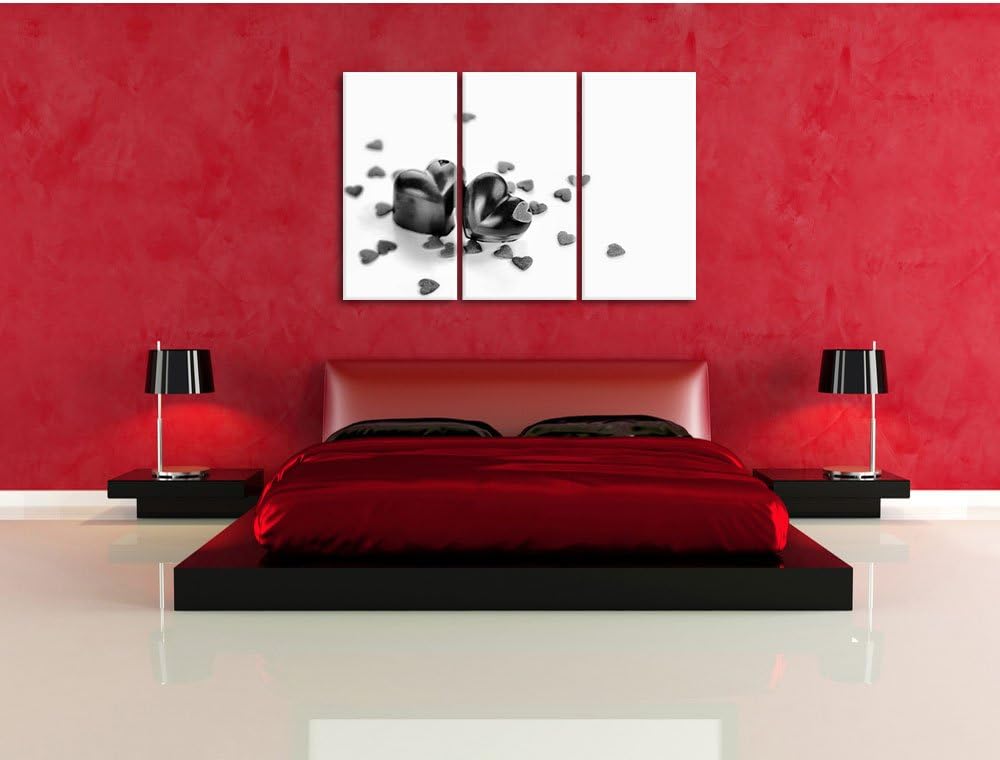 Pixxprint Monocrome, Schokoladenherzchen 3-Teiler Leinwandbild 120x80 Bild auf Leinwand
