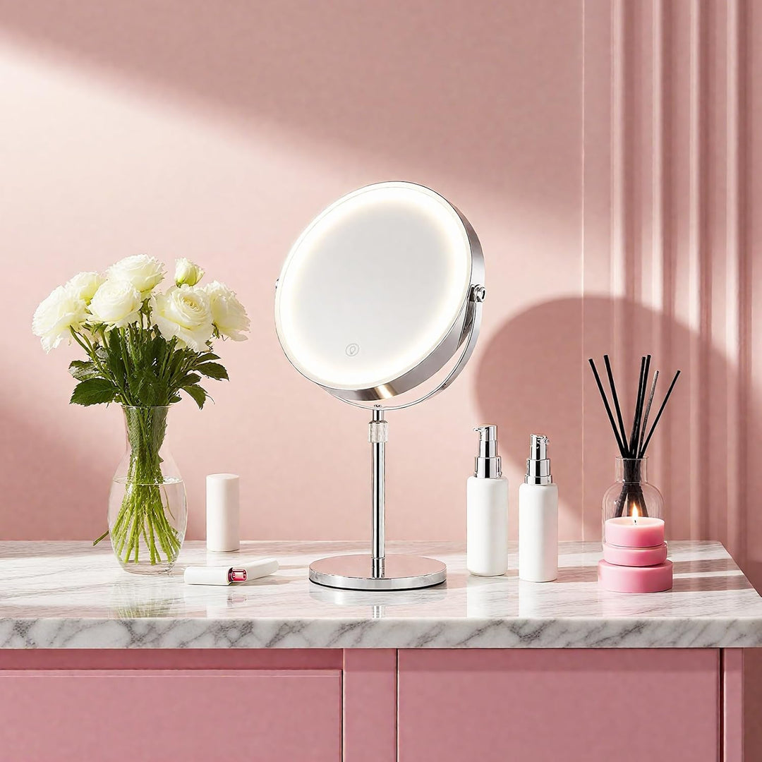 Wiederaufladbar Kosmetikspiegel mit 1X/10X Vergrösserungs LED Make-up Spiegel mit Lichtern, 9 Zoll d