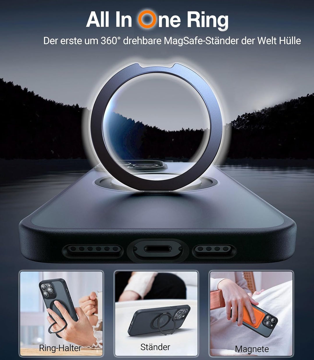 TORRAS 360° Magnetischer Ring Ständer für iPhone 14 Pro Max Hülle mit MagSafe [Zertifiziert Stossfes