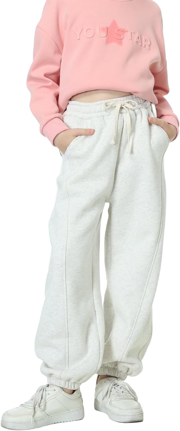 Rolanko Jogging Hose für Mädchen, Baumwoll Fleece Sport Joggers Trainingsanzug mit Mehreren Taschen