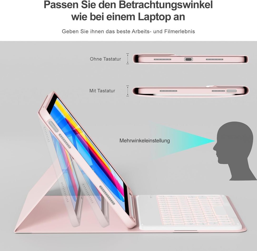 ZOPSGYU Hülle mit Tastatur für iPad A16 11. /10. Generation (2025/2022, 11/10,9 Zoll), Farben Beleuc