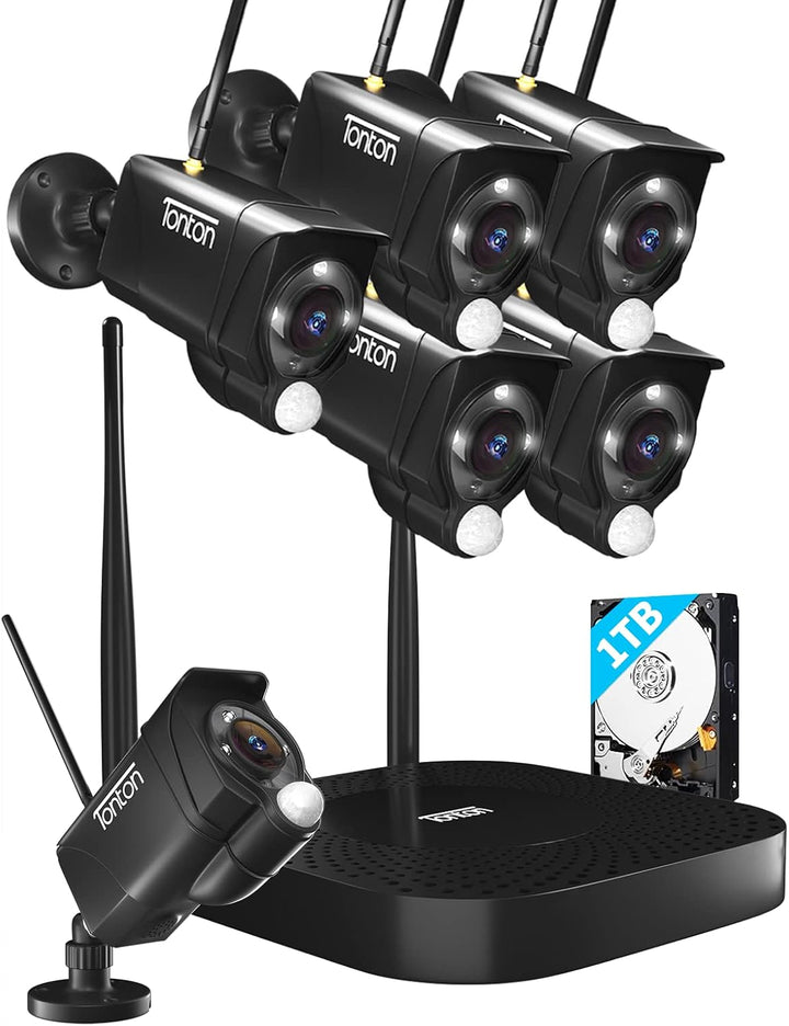 2K WLAN Überwachungskamera Set Aussen mit Flutlicht, 10CH 5MP Funk NVR Überwachungssystem, 6pcs 1296