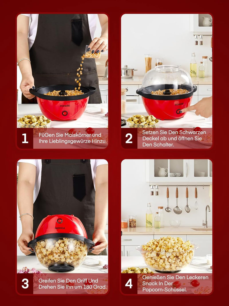 FOHERE Popcornmaschine, 3.5L Popcorn Maker für Zuhause, Elektrische Rühr Popcorn Popper mit Zucker &