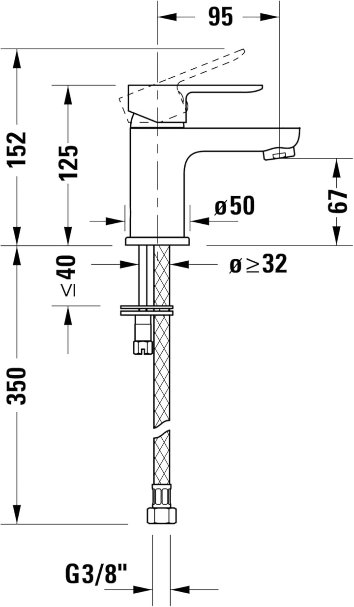 Duravit D-Code Waschtischarmatur, Grösse S (Auslauf Höhe 125 mm), energiesparende Waschbecken Armatu