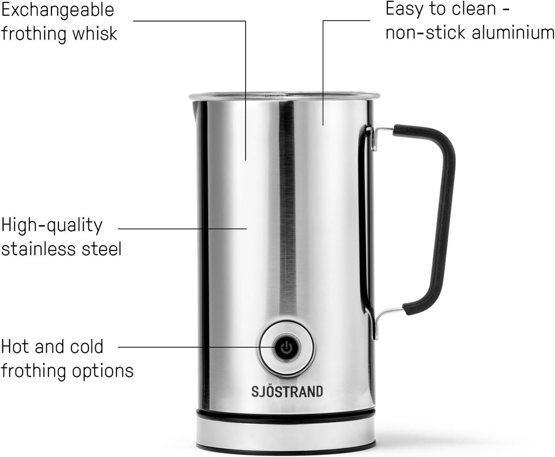 Sjöstrand Coffee Elektrischer Milchaufschäumer - Edelstahl, Für Heisse & Kalte Milch, Antihaftbeschi