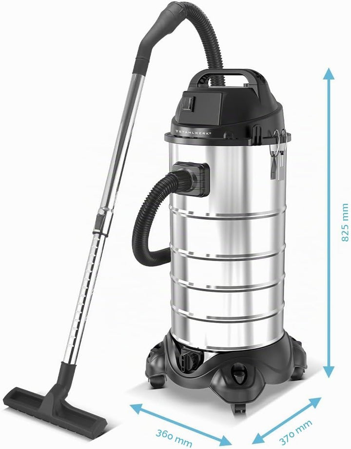 STAHLWERK Nass- und Trockensauger VCL-1500 ST – 1500 W Industriesauger mit 40 l Edelstahlbehälter, B