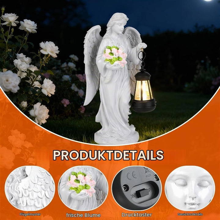 Solar Engel Gartenstatuen, Grablicht Outdoor-Deko, LED Fairy Engel Figur, Engels Skulptur Deko Rasen