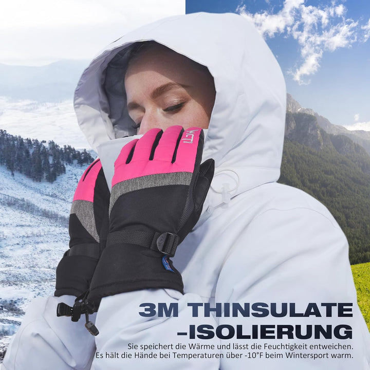 Kineed Skihandschuhe Damen Touchscreen Winterhandschuhe Wasserdicht Snowboardhandschuhe Winter Warm