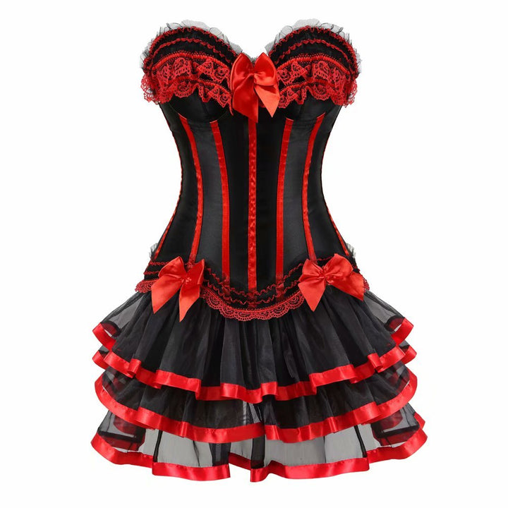 Corsagenkleid Corsage Bustier sexy Streifen Spitze Kleider Korsett Gothic Rock Damen Dress Burlesque