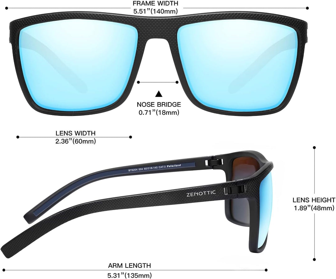 ZENOTTIC Sonnenbrille Herren Polarisiert Leichte TR90 Rahmen UV400 Schutz Quadrat Sonnenbrille C004