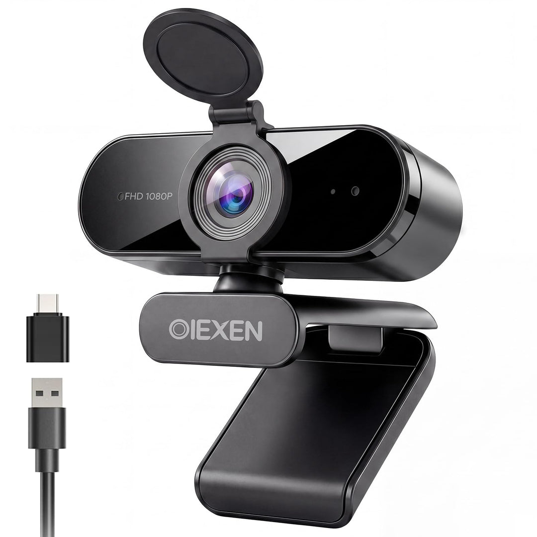 1080p Webcam mit Mikrofon &amp; Rauschunterdrückung, Full HD PC Kamera | Automatische Lichtkorrektur, 90