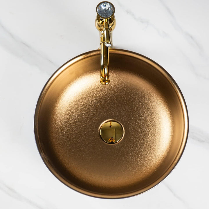 1 Kompletter Satz Keramik Arbeitsplatte Waschbecken mit Gold Wasserhahn und Pop-up Abfluss für Badez