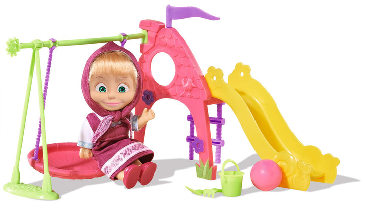 Simba 109301816 - Mascha und der Bär Mascha Puppe mit Spielplatz, Spielplatz