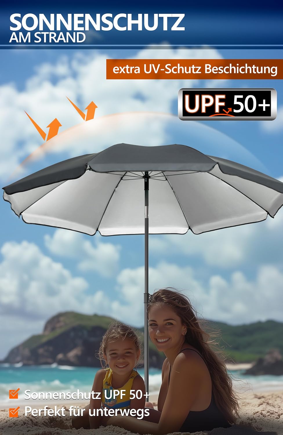 4smile Sunnyjoy Sonnenschirm Strand 3-IN-1 Set - Strandschirm windfest stabil, UPF 50+ Sonnenschirm